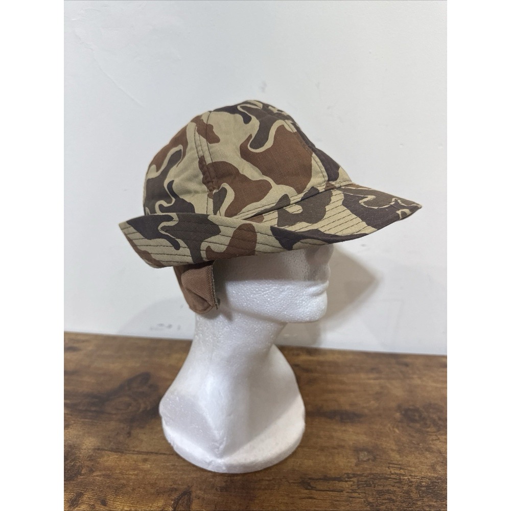 VTG Jones Hunting Bucket Hat Fedora Duck Camo Sz M Insulated Ear Flaps Brown